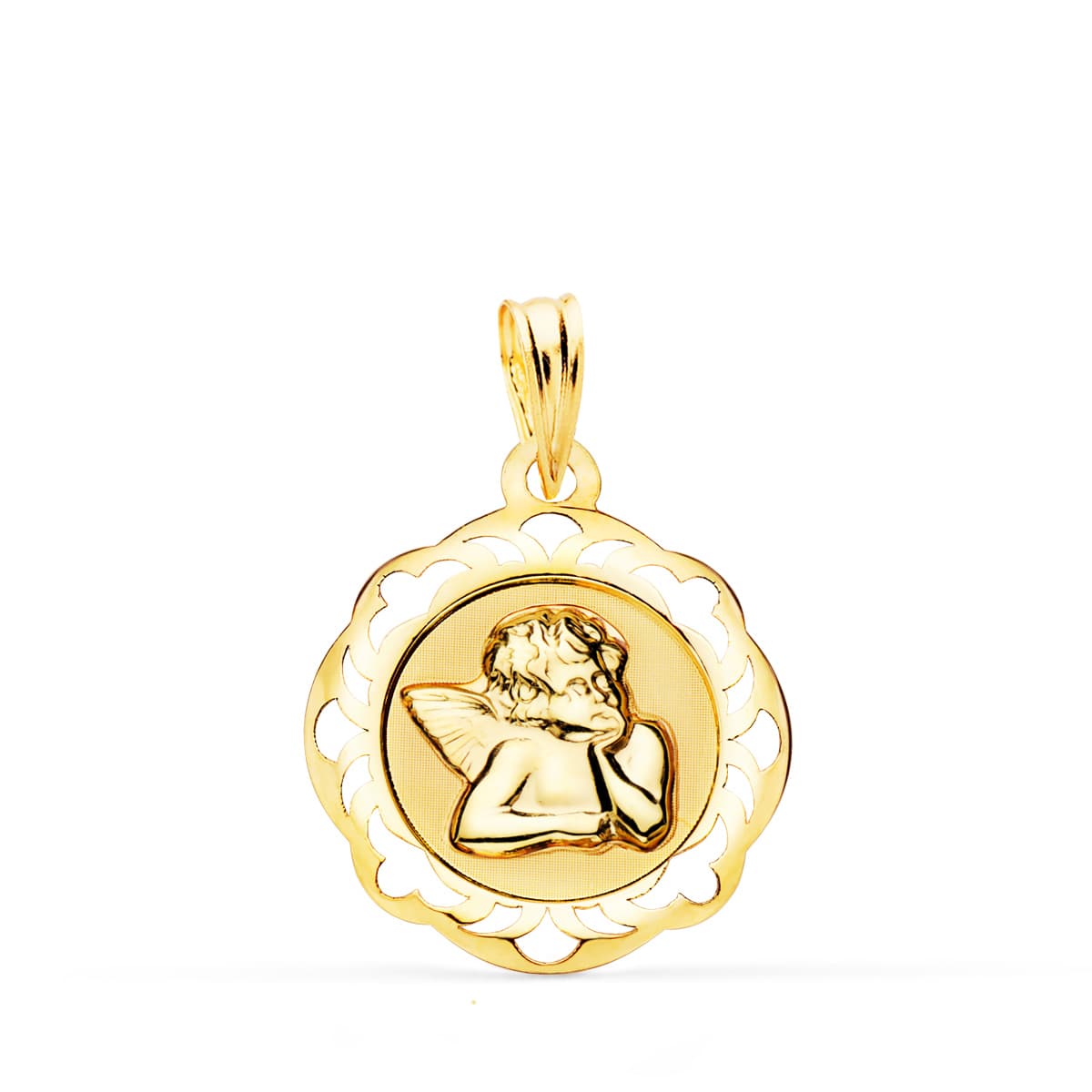 18K Little Angel Medal Burlon Shine With Openwork Frame 17X17 Mm