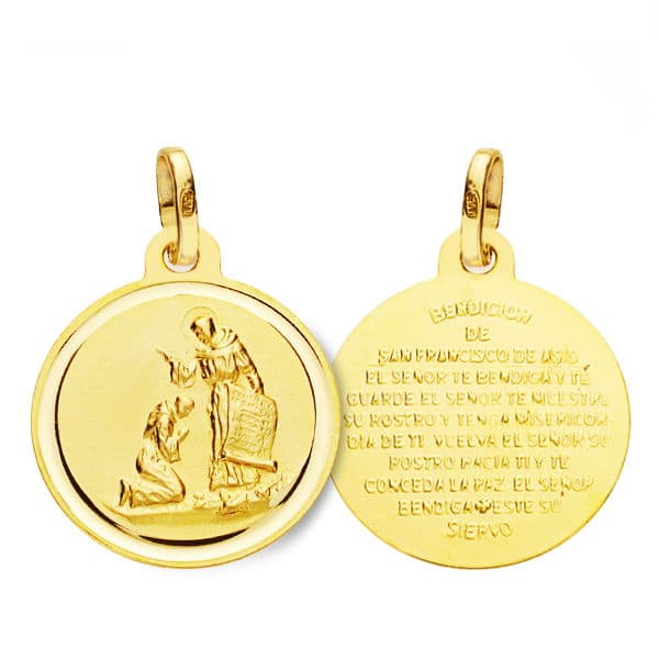 Médaille Or Jaune 18 Carats Bénédiction de Saint François Lunette 18 mm