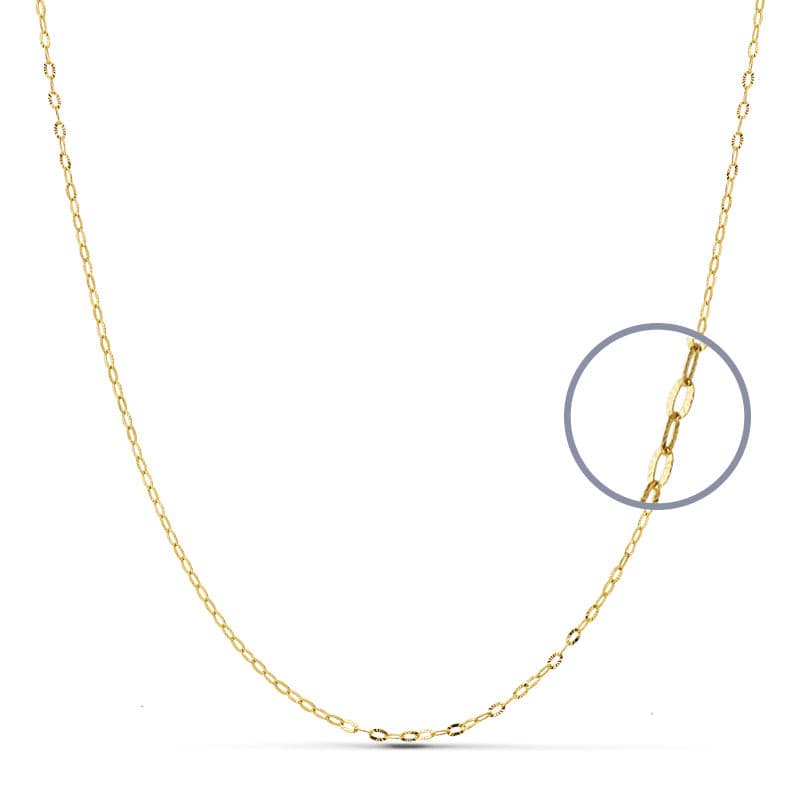 18K Yellow Gold Chain Carved Oval Links. Width: 1mm Length: 40 cm