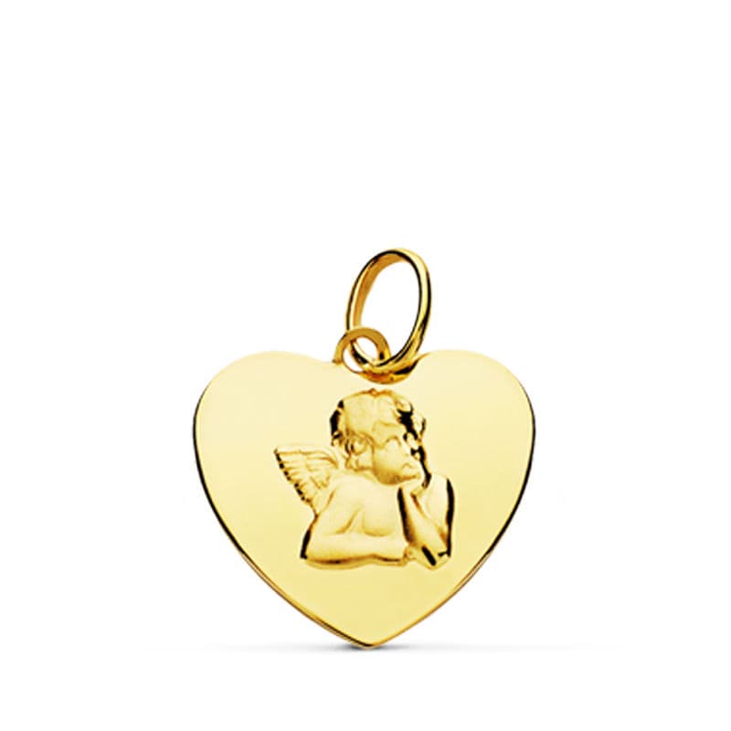 18K Pendant Heart Shine And Playful Little Angel. 14 mm