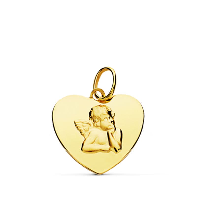 18K Shiny Heart and Burlon Angel Pendant. 14mm