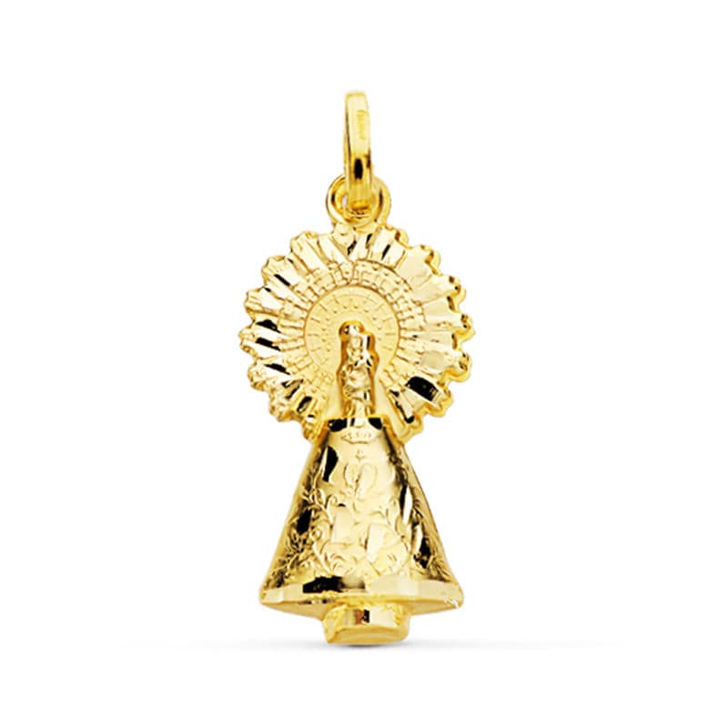 18K Yellow Gold Medal Virgin of Pilar Carved Silhouette 26 mm