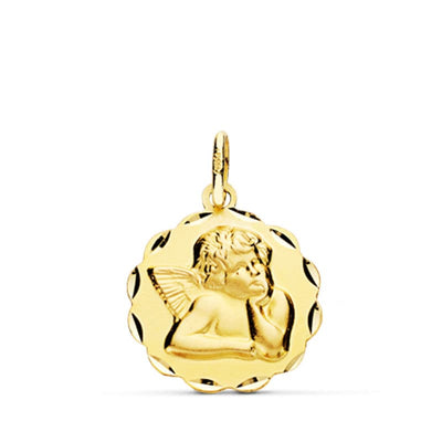 18K Yellow Gold Medal Angelito Burlon Carved Arches 14 mm Lightweight