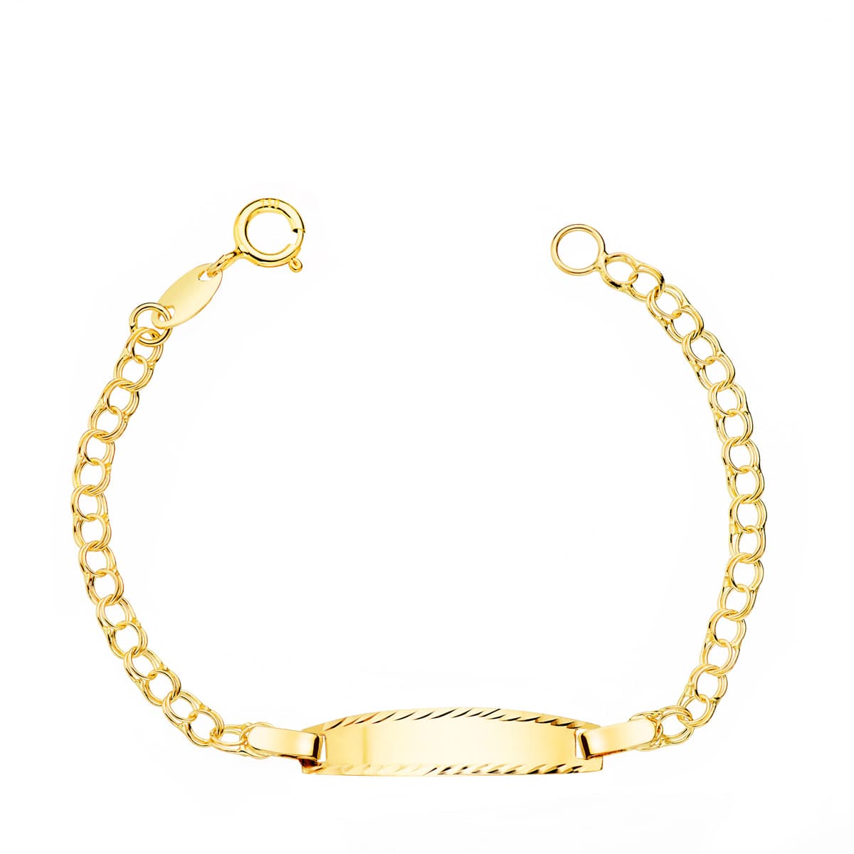 18K Baby Slave Yellow Gold Hungarian Plate Shiny Carved 19x4 mm 11.5 cm