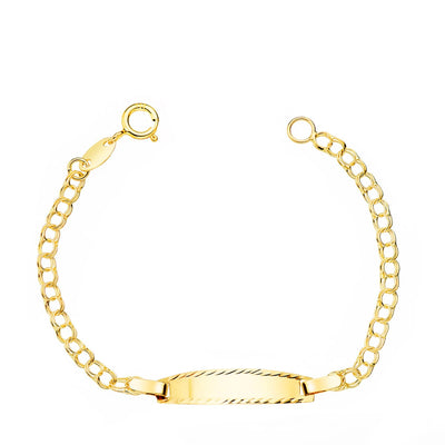 18K Esclava Bebe Oro Amarillo Hungarina Chapa Brillo Tallada 19x4 mm 11.5 cm