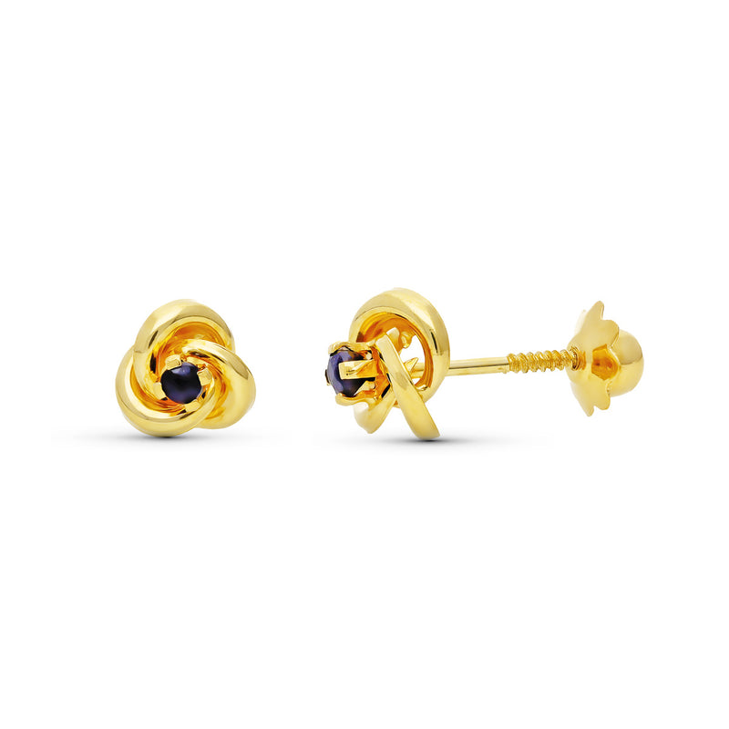 18K Yellow Gold Knotted Thread Blue Stone Earrings