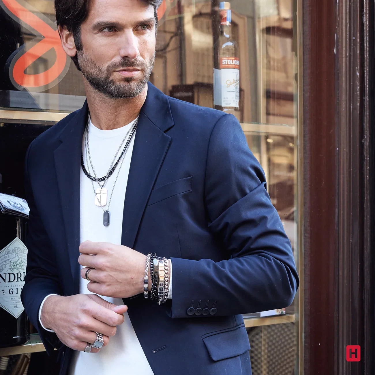 Pulsera Cadena Acero Barbada Powerful Rodio Negro