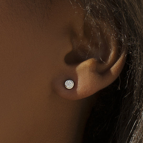 Circular Design Button Earrings with 5 mm Zirconia