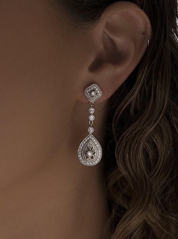 Bridal Drop Design Earrings with Zirconia