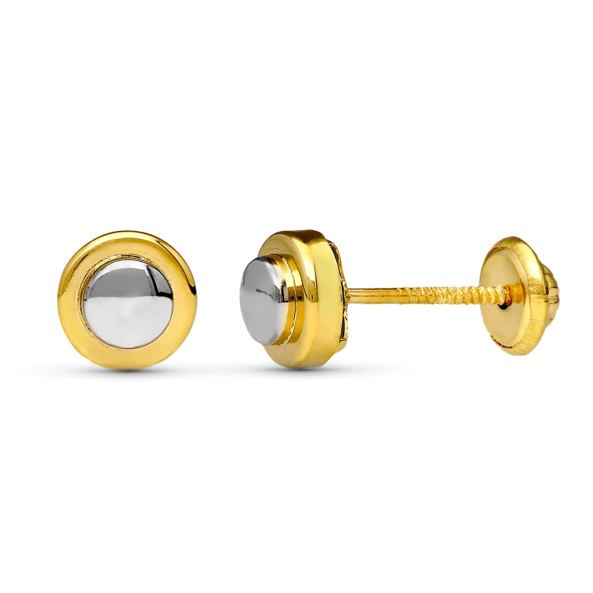 18K Bicolor Gold Round Earrings 6 mm