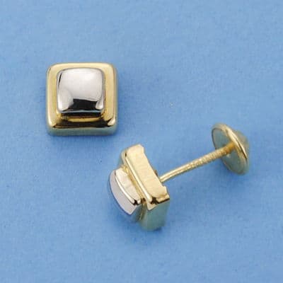 18K Bicolor Gold Square Earrings 6X6 mm