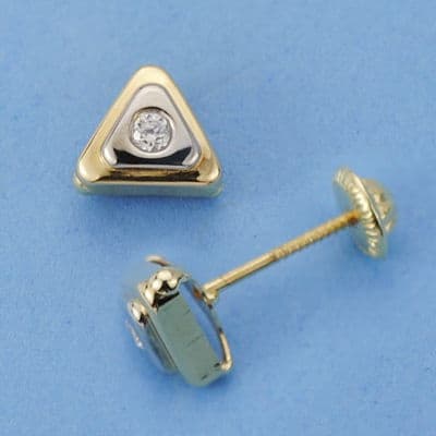 18K Earrings Bicolor Gold Triangle 7X7 mm