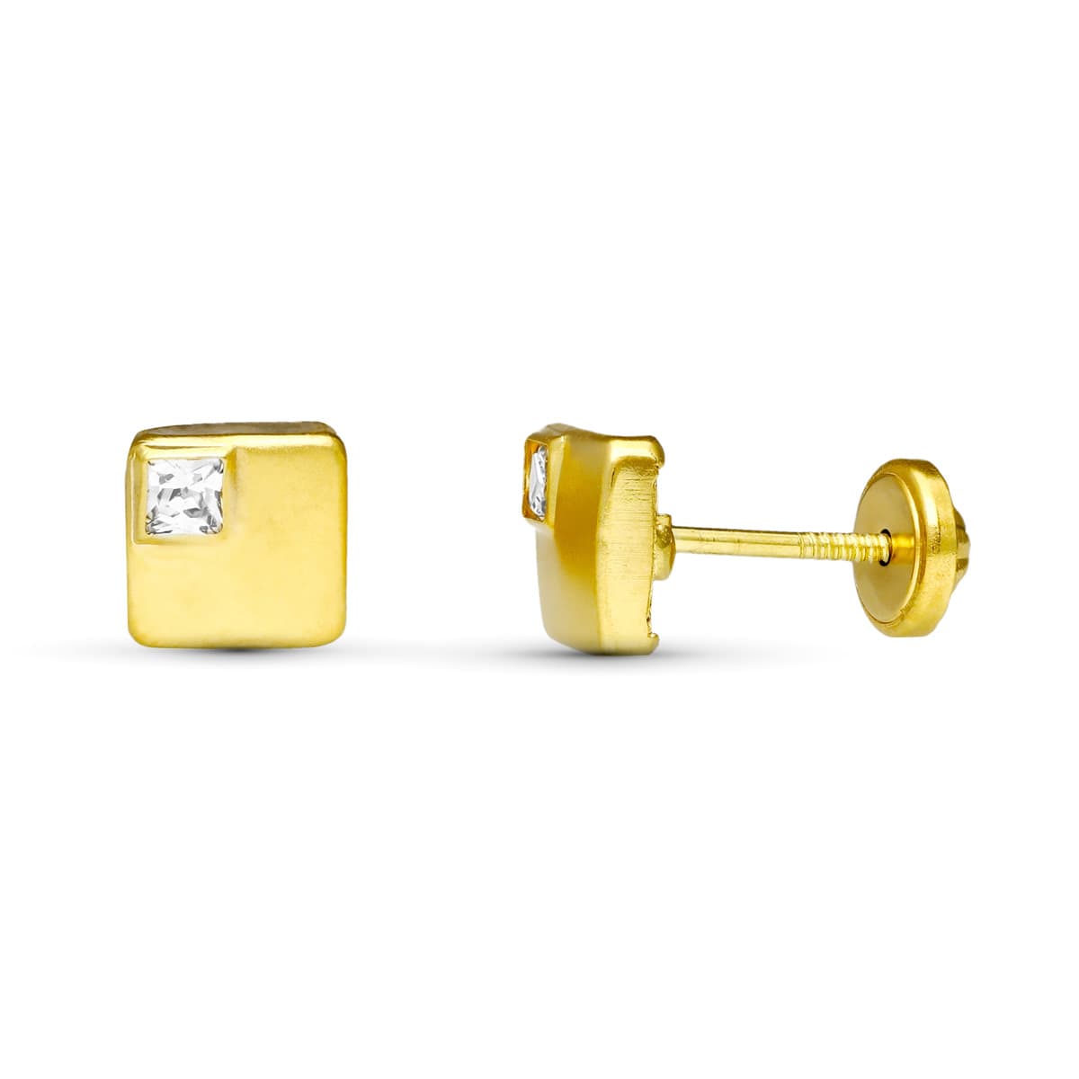 Orecchini 18K Oro Giallo Vite Quadrati 6X6 mm
