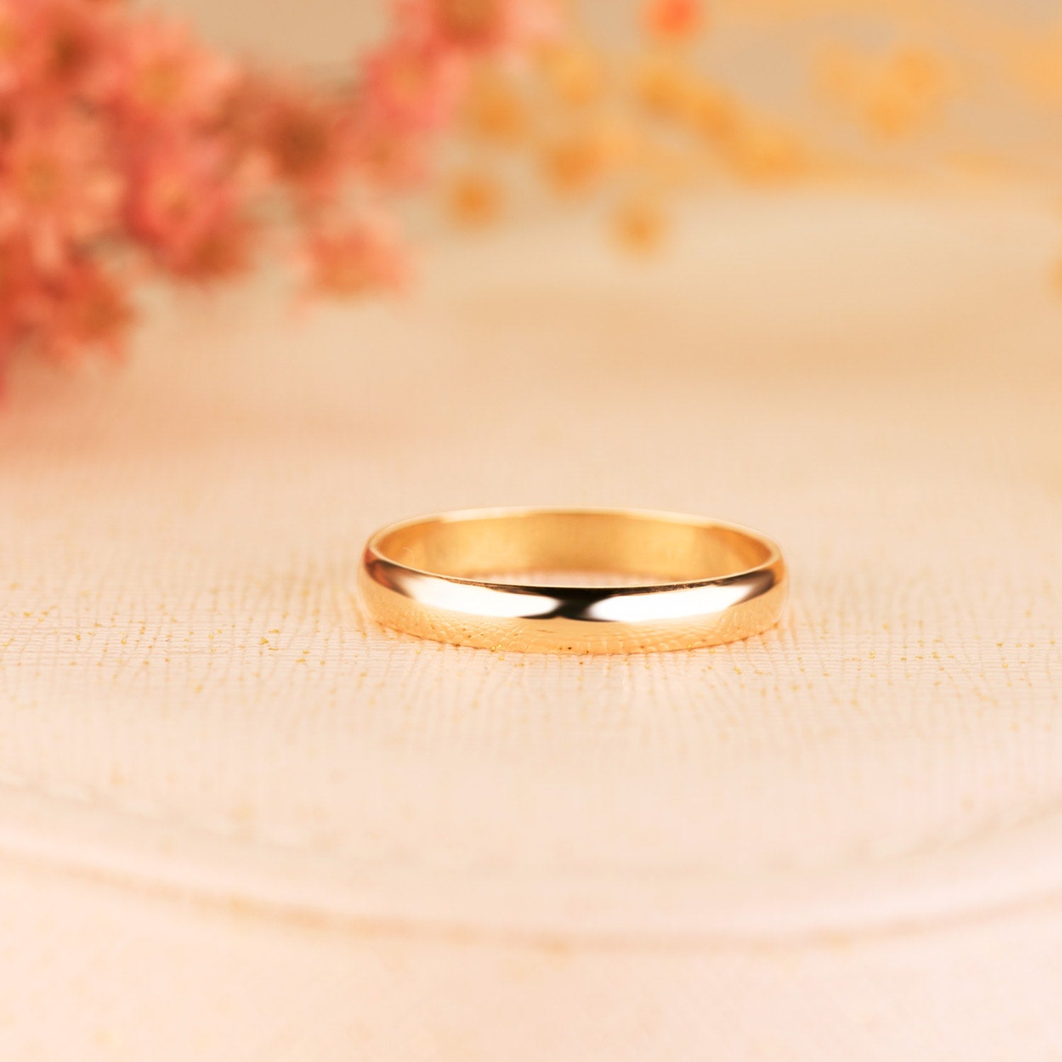 18K Alianza Oro Amarillo Lisa Brillo Ancho 3 mm