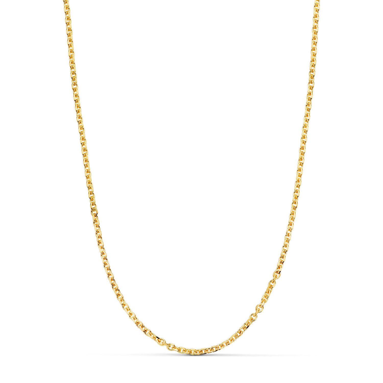 18K Yellow Gold Chain Forced Solid Anchor Carved Edges Width: 1.5 mm. Length: 60 cm
