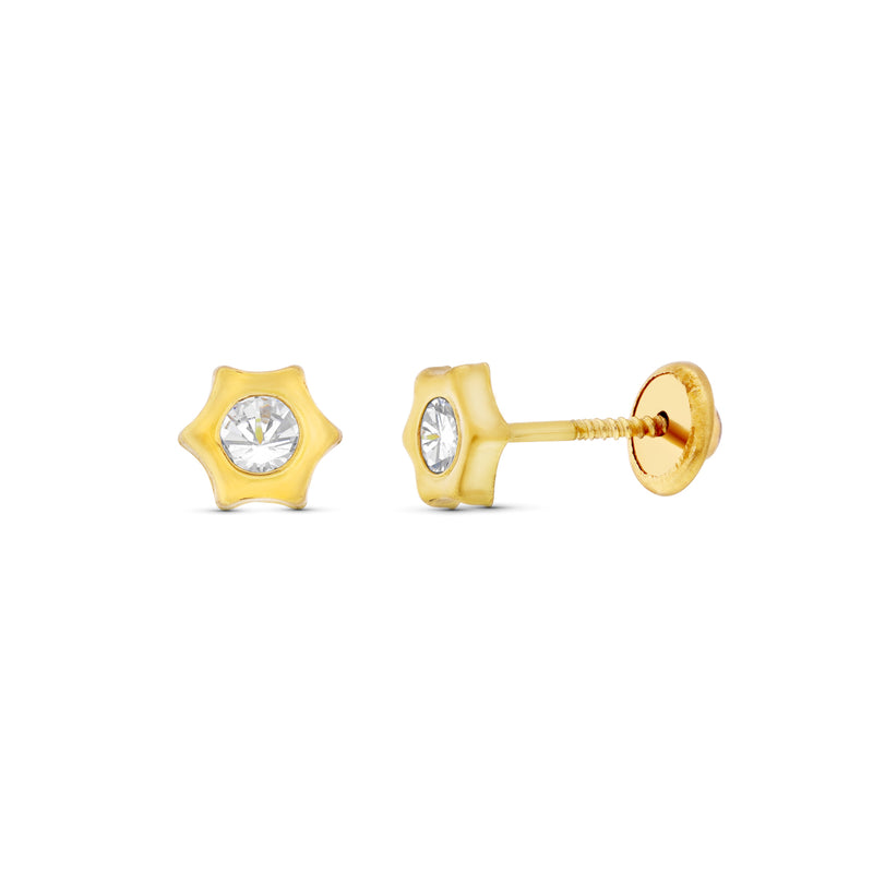 18K Yellow Gold Star Earrings 6X5 mm