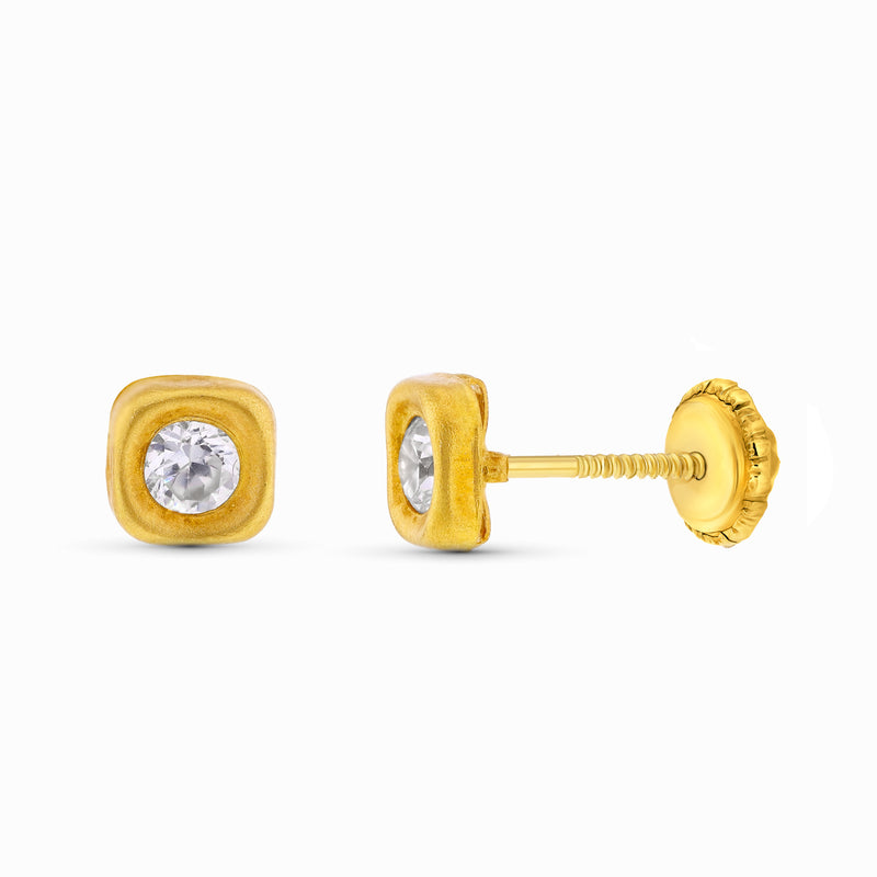 18K Yellow Gold Zirconia Earrings 5X5 mm