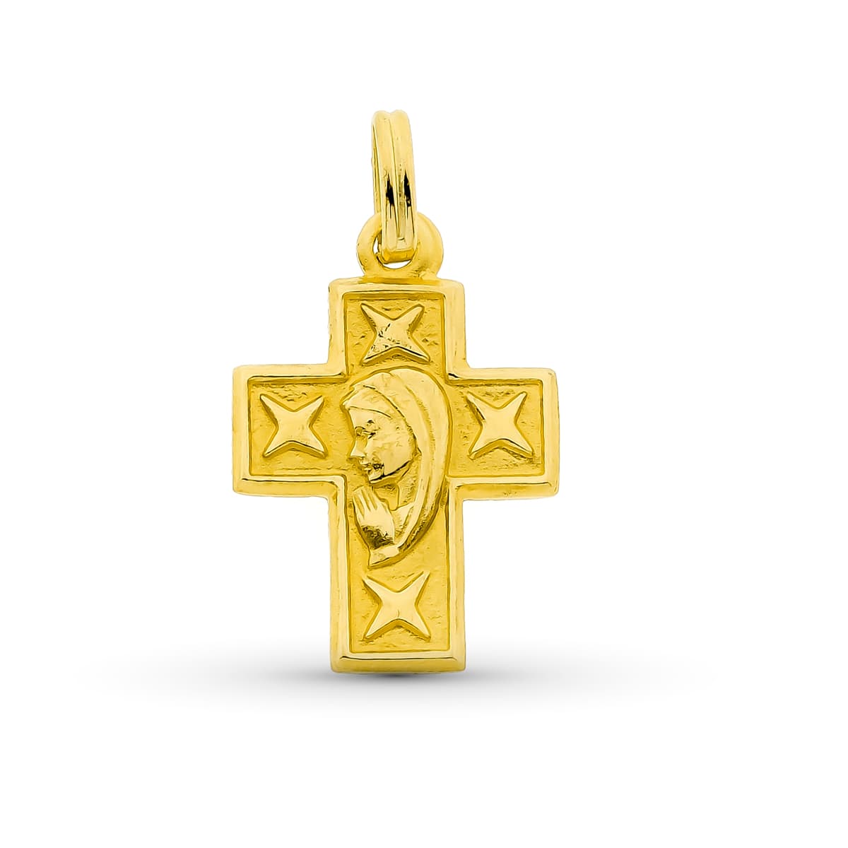 18K Yellow Gold Virgin Cross 23x16 mm
