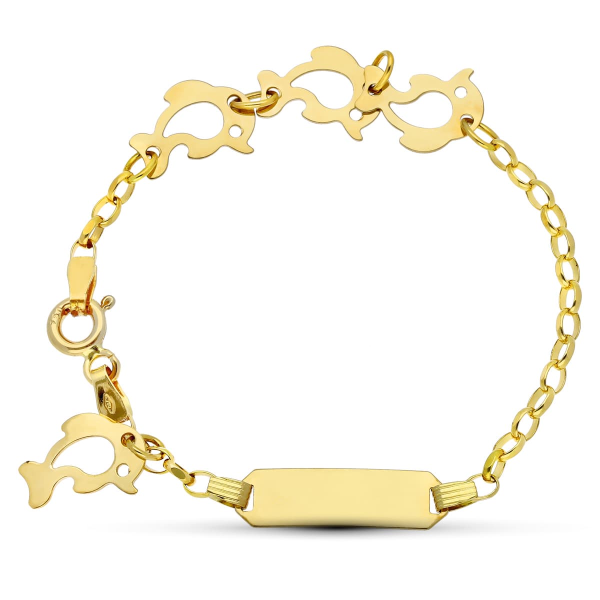 18K Yellow Gold Dolphin Bracelet 13 cm 2 mm