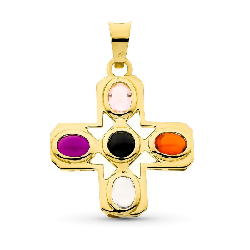 18K Yellow Gold Cross Stones 34x30 mm