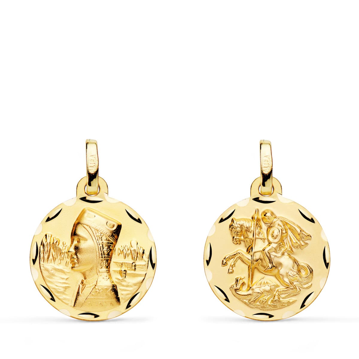 18K Escapular Virgin Montserrat And Saint George Carved 16 mm