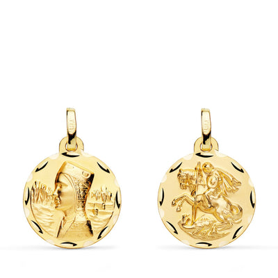 18K Scapular Virgin Montserrat and Saint George Carved 16 mm