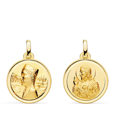 18K Scapular Virgin Montserrat and Heart of Jesus Bezel 18 mm