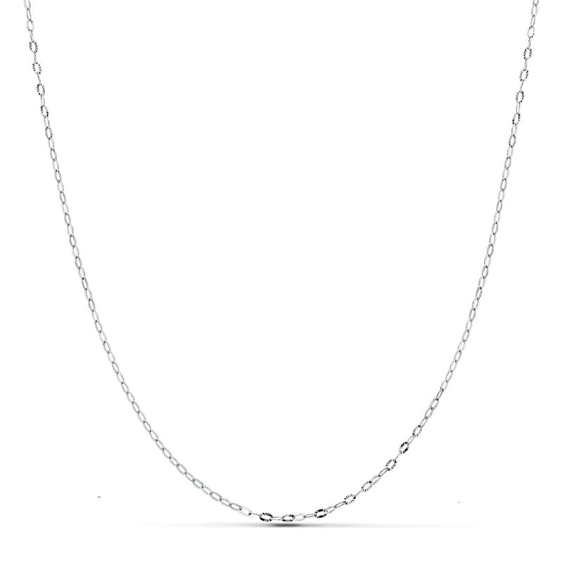 18K Cadena Maciza Oro Blanco Eslabones Tallados 1 mm 45 cm