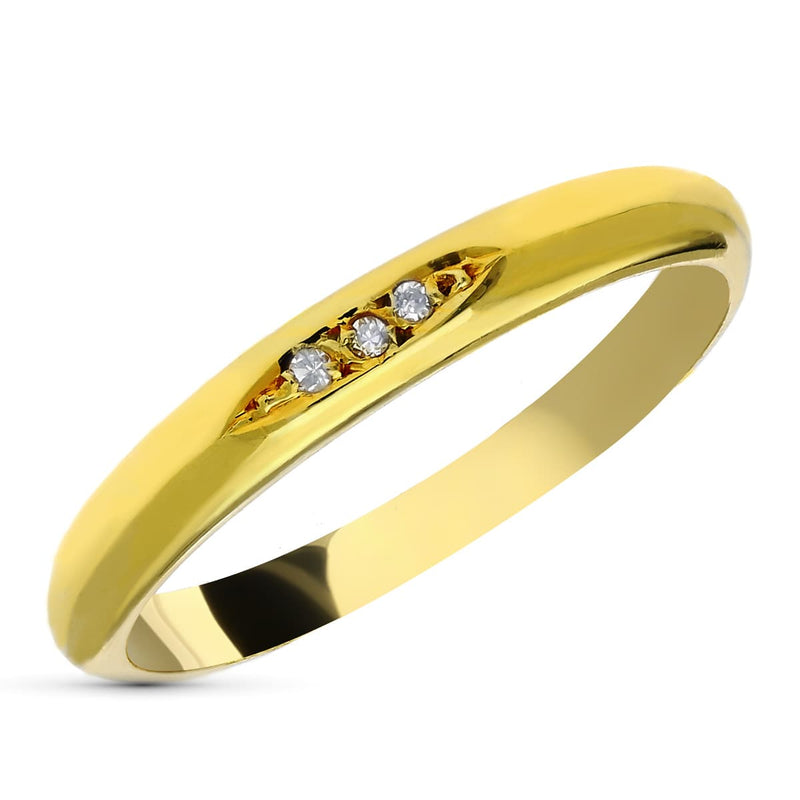 18K Alianza Oro Amarillo 3 Diamantes Talla Brillante 0.06 Qts. Vs-H