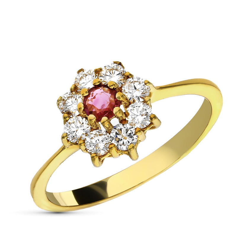 18K Sortija Oro Amarillo Diamantes Talla Brillante 0.48. Esmeralda 0.20 Qts.
