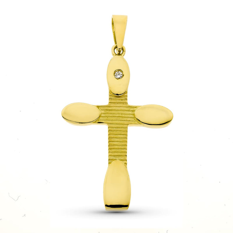 18K Yellow Gold Cross Zirconia 34x22 mm