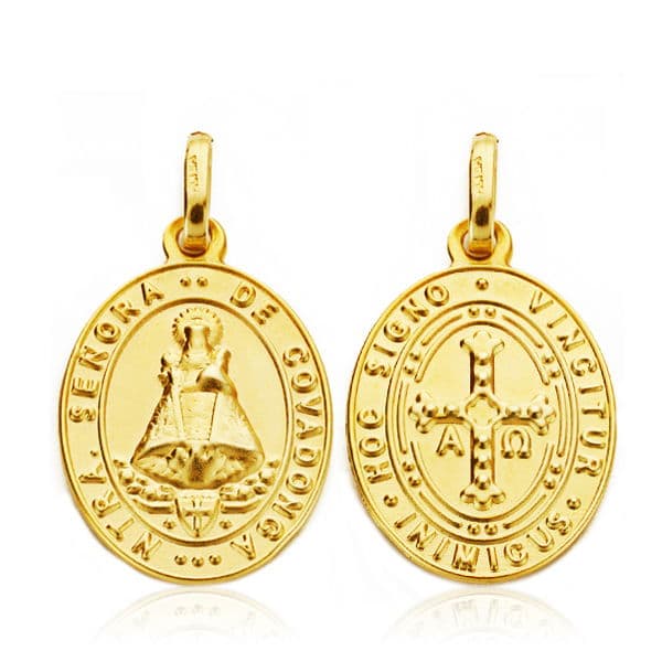 18K Medal Escapular Virgin Covadonga And Cross Of Victory 20x14 mm