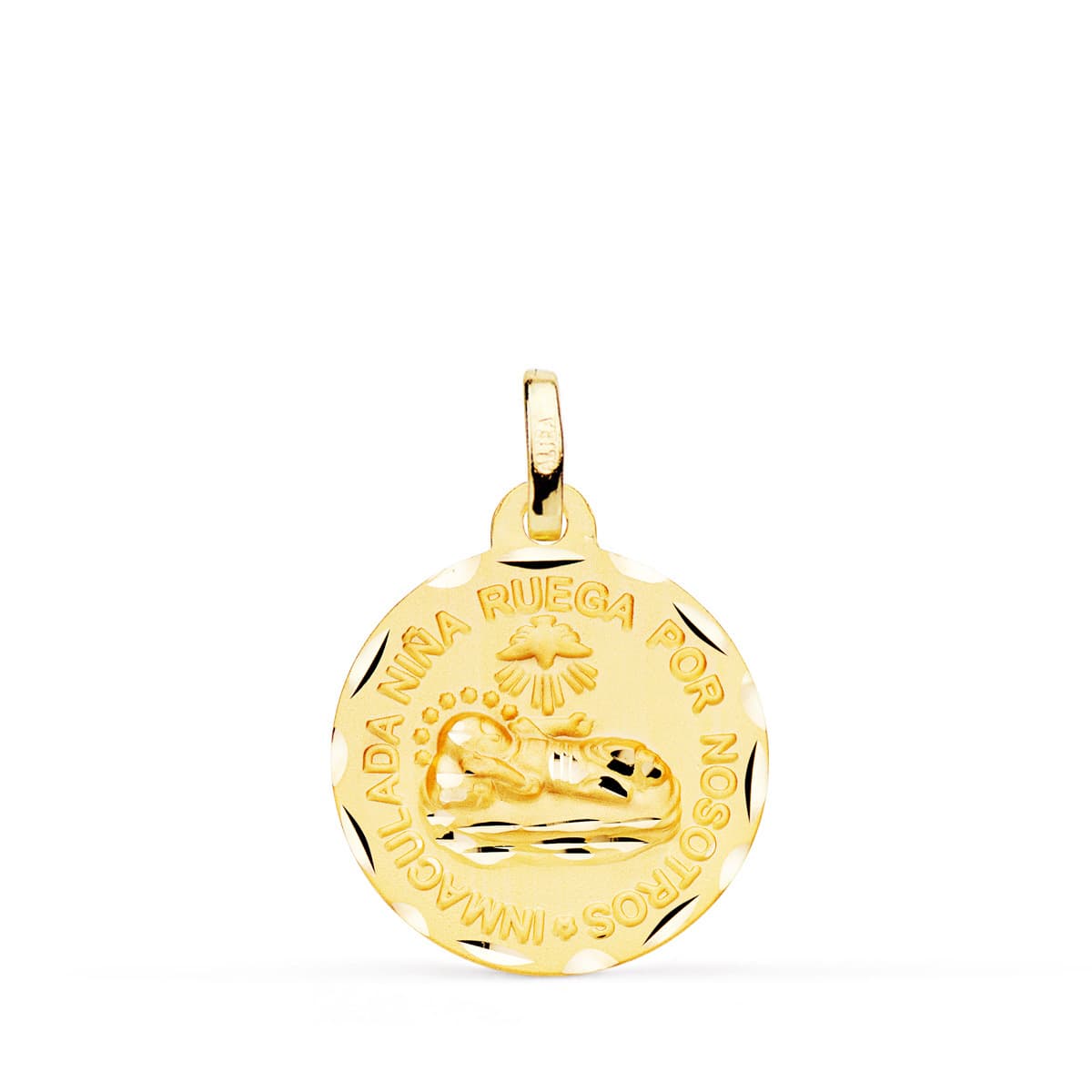 18K Yellow Gold Medal Immaculate Girl Pray For Us 18 mm