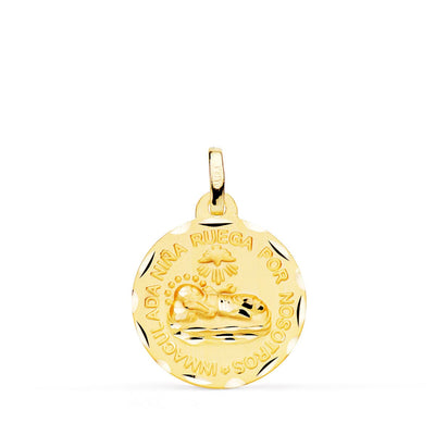18K Medalla Oro Amarillo Inmaculada Niña Ruega Por Nosotros 18 mm
