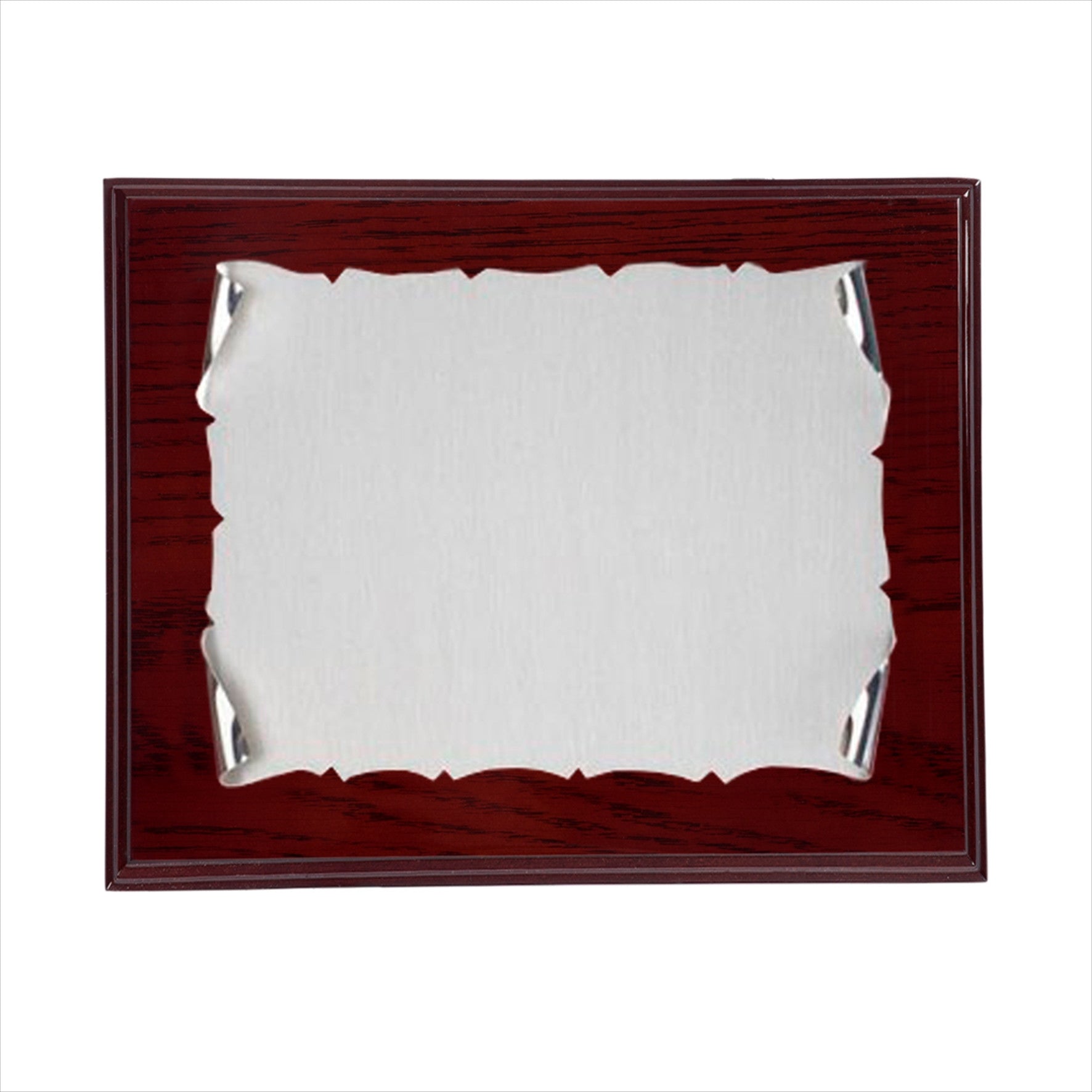 Placa conmemorativa pergamino en baño de plata sobre base de madera
