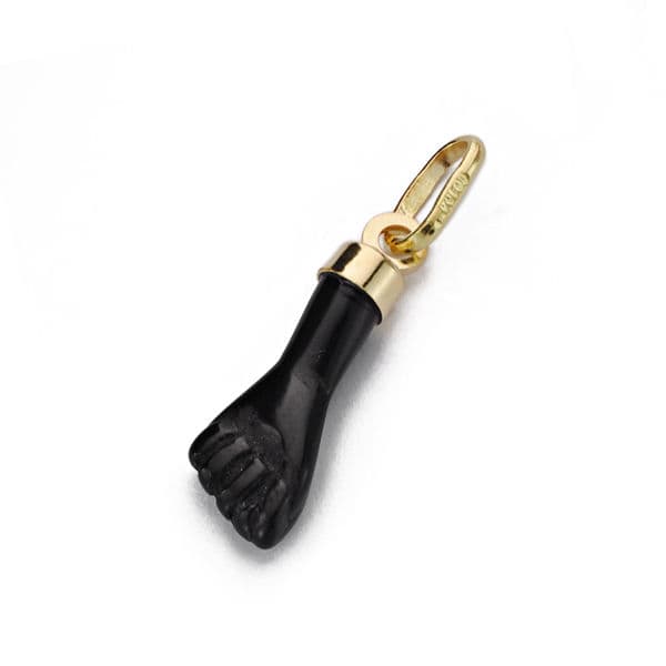 18K Small Black Jet Hand Fist Pendant 17x5.5 mm