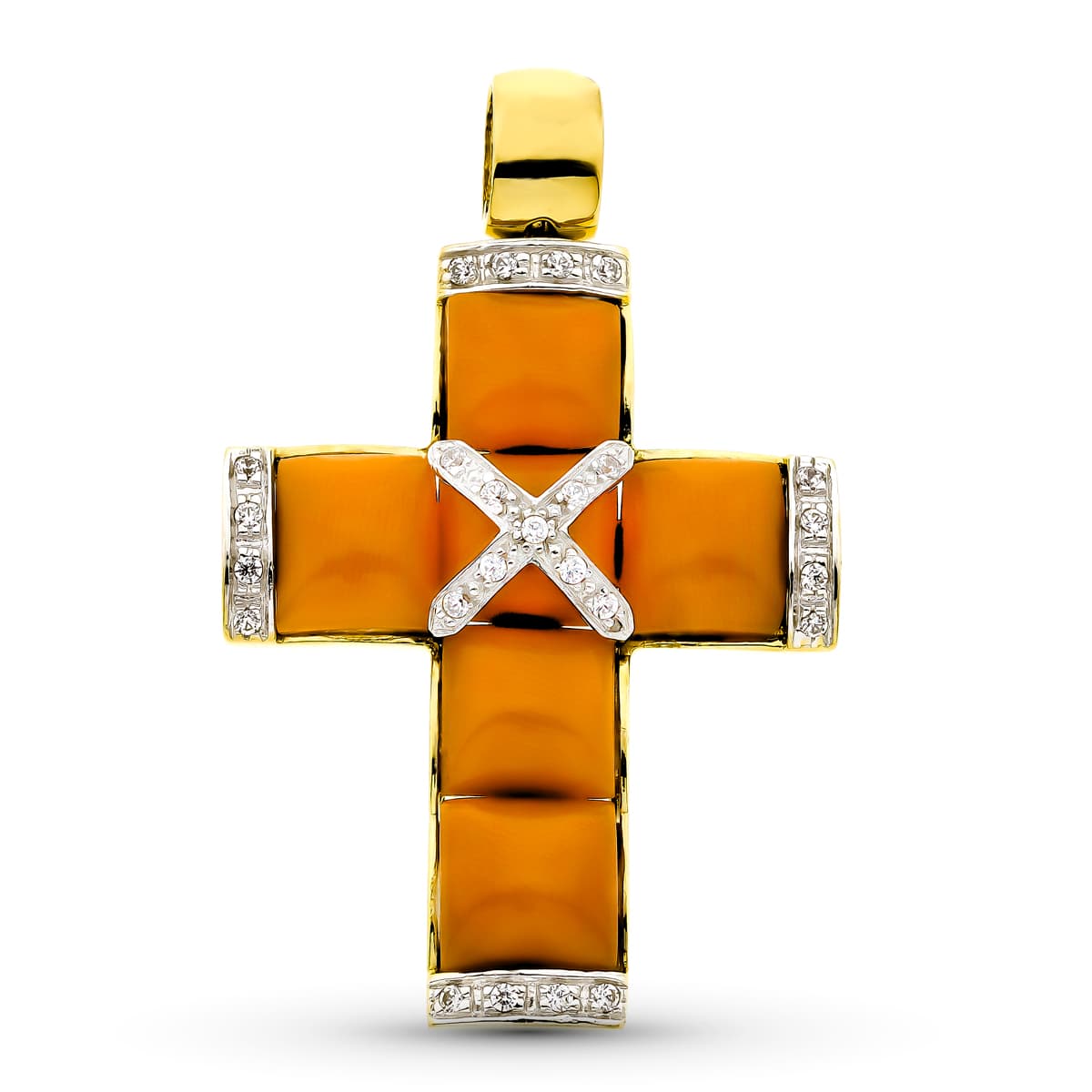 18K Cross Yellow Gold Fine Coral 45x29 mm