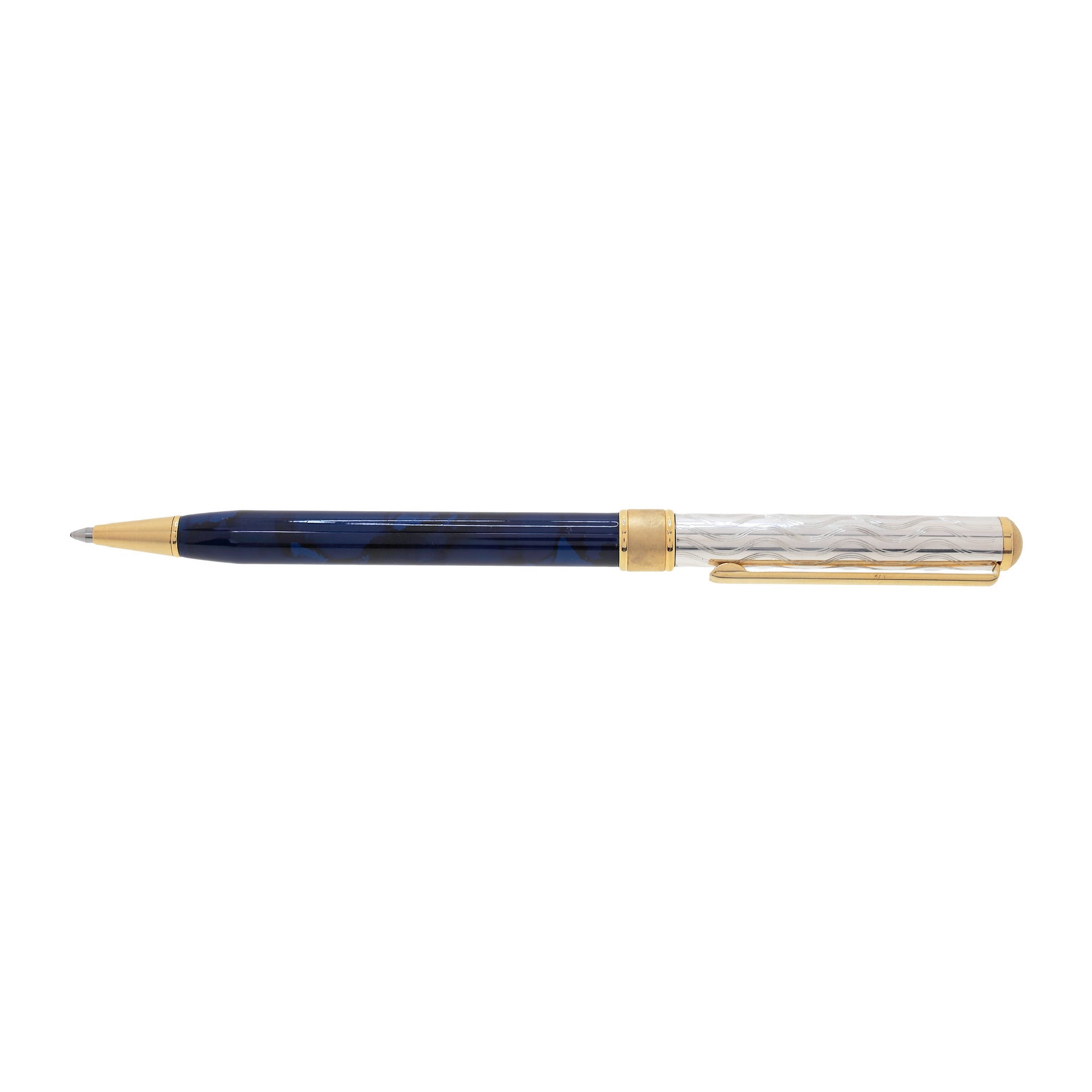 Bolígrafo de plata de ley con metal dorado en color azul