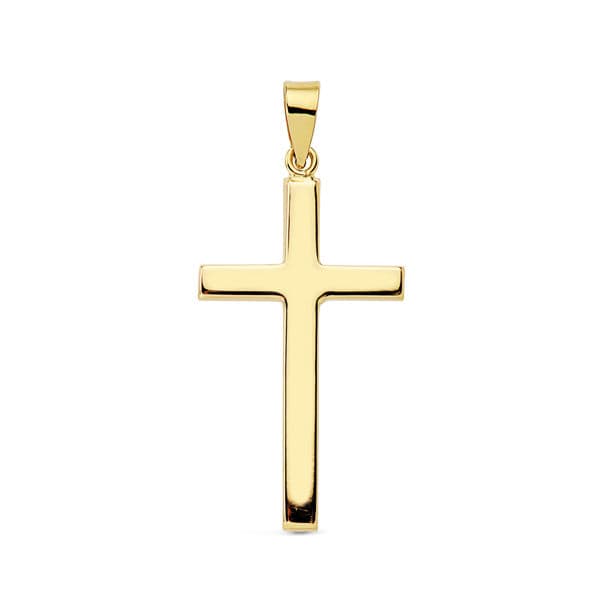 18K Yellow Gold Cross Smooth Rectangular Stick. 31x16 mm
