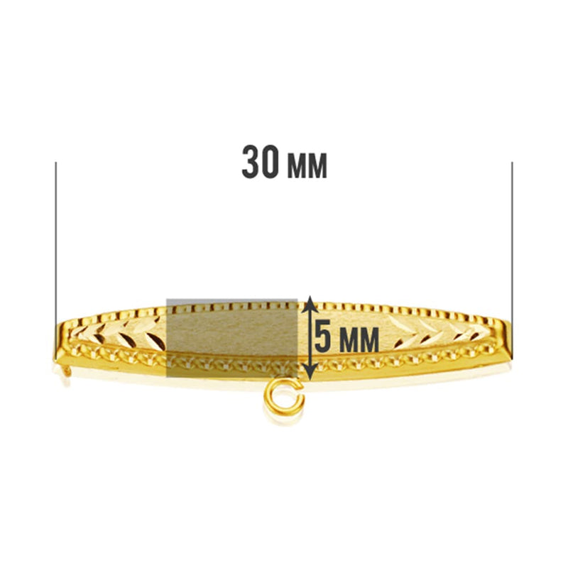 18K Yellow Gold Carved Pin 30x5 mm