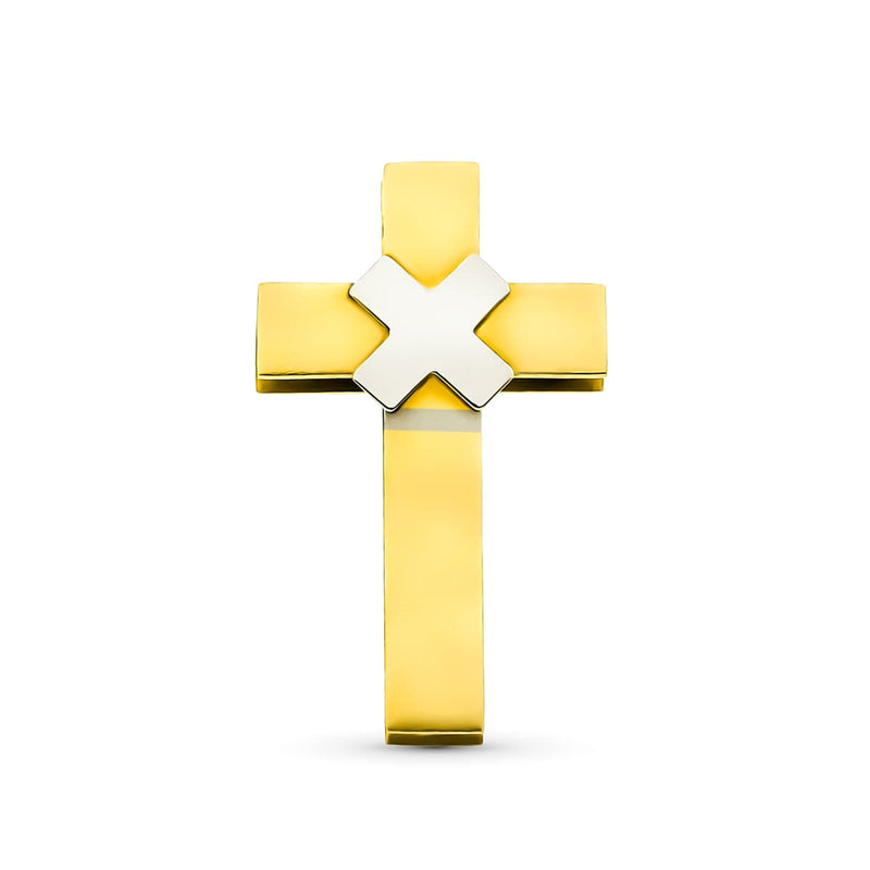 18K Two-Tone Gold Cross Hollow Matte and Shiny 21x13mm