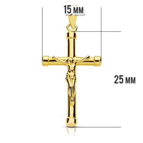 18K Cross Christ Round Stick 28x15x2 mm
