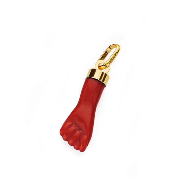 18K Medium Red Hand Fist Fig Pendant 19x6 mm