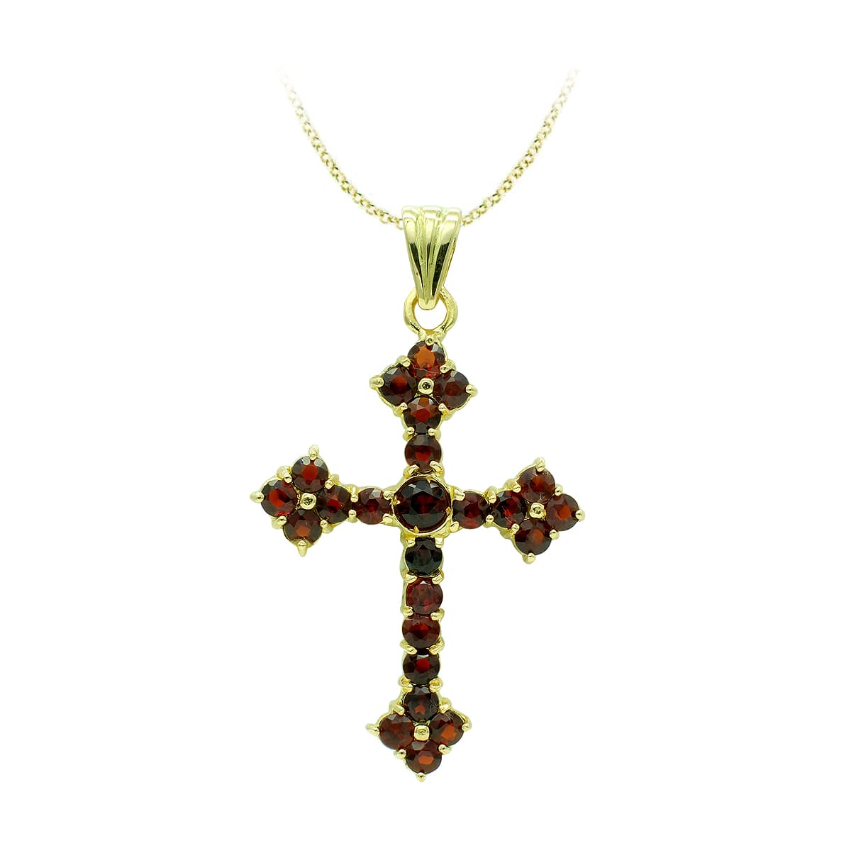 18K Yellow Gold Cross With Garnet 47x31 mm