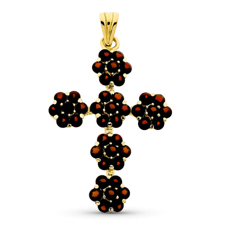 18K Yellow Gold Garnet Cross 52x35 mm