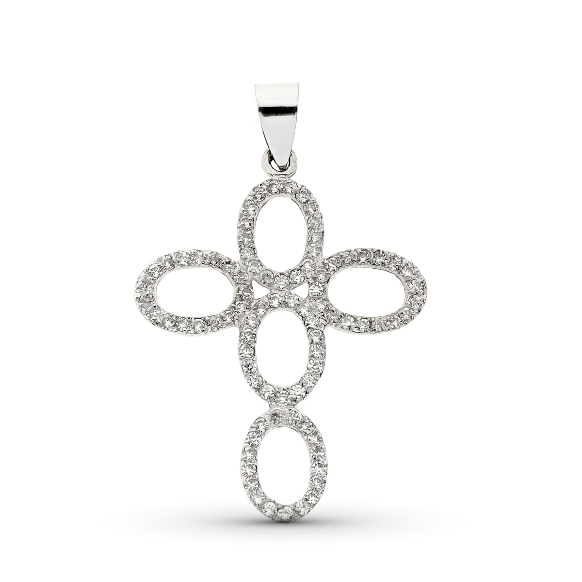 18K White Gold Cross With Cubic Zirconia 35x26 mm