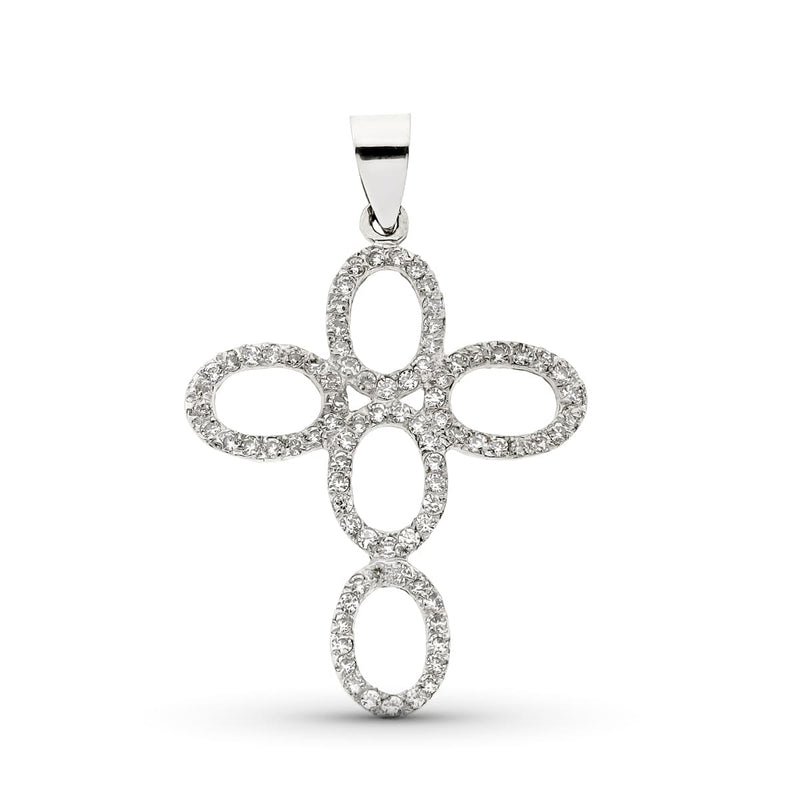 18K Cruz Oro Blanco Con Circonitas 35x26 mm