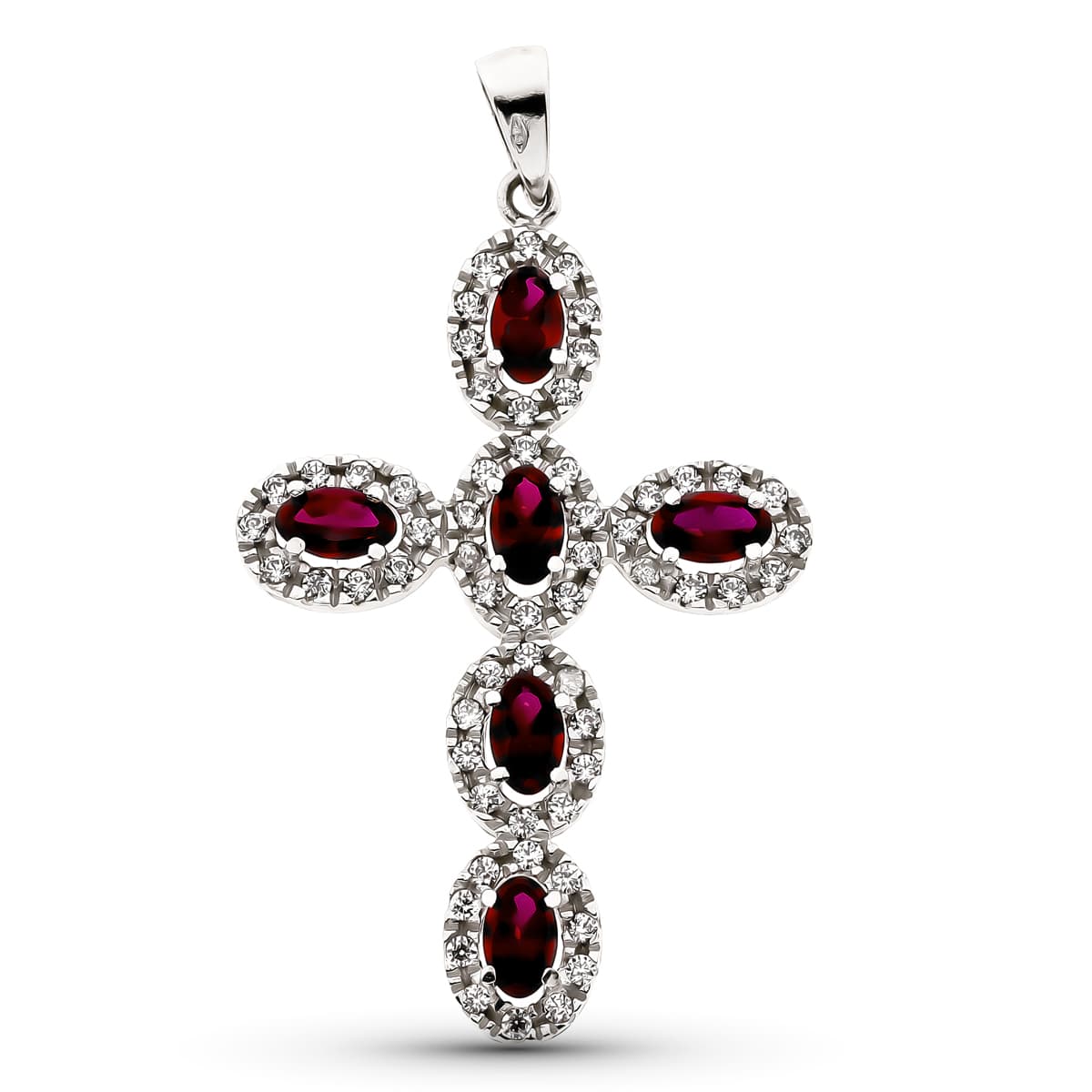 18K White Gold Cross Stones and Cubic Zirconia 37x24 mm