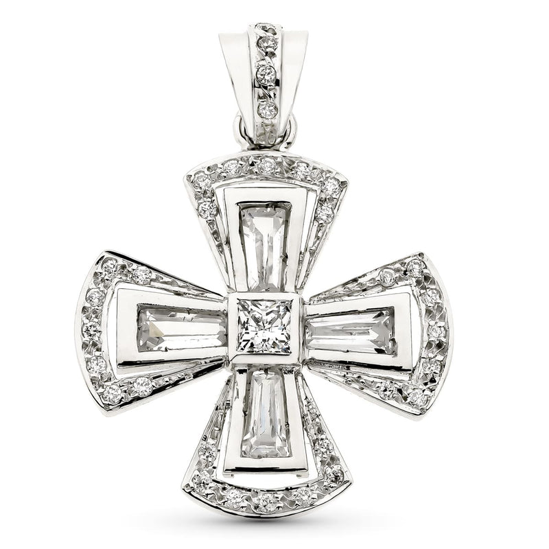 18K White Gold Cross Zirconia 29x26 mm