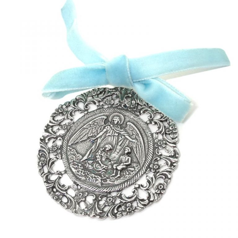 Medalha de presépio de prata do anjo da guarda 